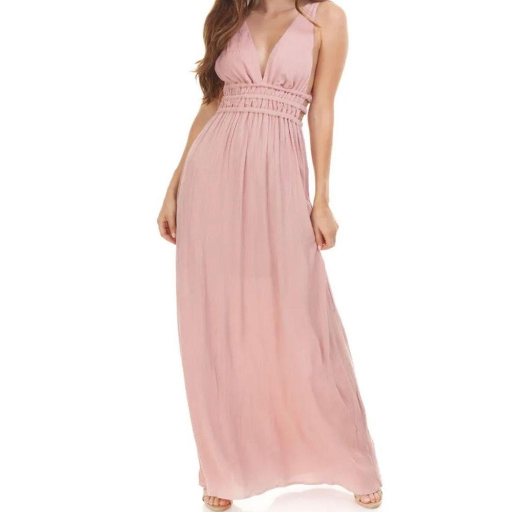 Wayf Women’s Medium Surrey Plunge Maxi Dress Elegant  Nude Wedding Guest Party